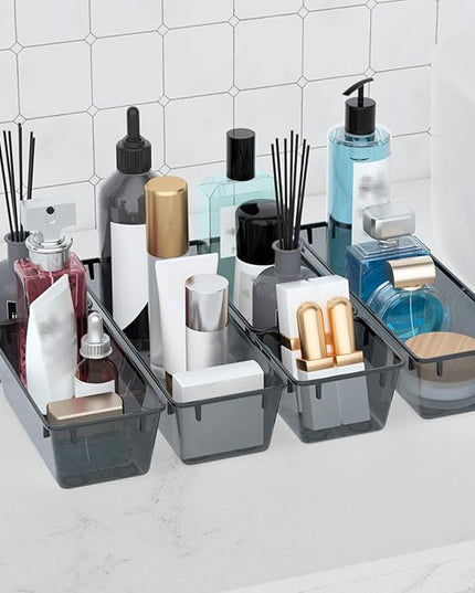 WOWBOX 9 Pack Clear Drawer Organizer Set, Acrylic Drawer Storage Trays, Storage Bins for Makeup, Cosmetics, Jewelries, Utensils, Gadgets, Office, Black