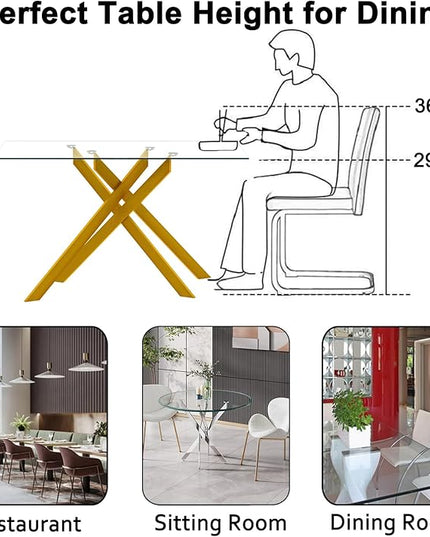 5 Piece Dining Table Set for 4, 51in Glass Dining Table Set with 4 Upholstered Dining Chairs, Black Tufted Chair & Dining Room Table Set w/Metal Legs, Gold Glass Kitchen Table and Chair Set for 4