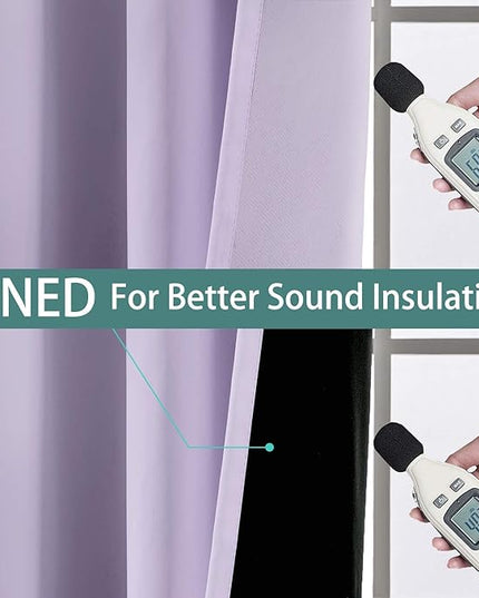 Yakamok 2 Thick Layers 100% Completely Blackout Window Curtains,Thermal Insulated Noise Reducing Drapes for Girl's Bedroom(52Wx90L, Lilac, 2 Panels)
