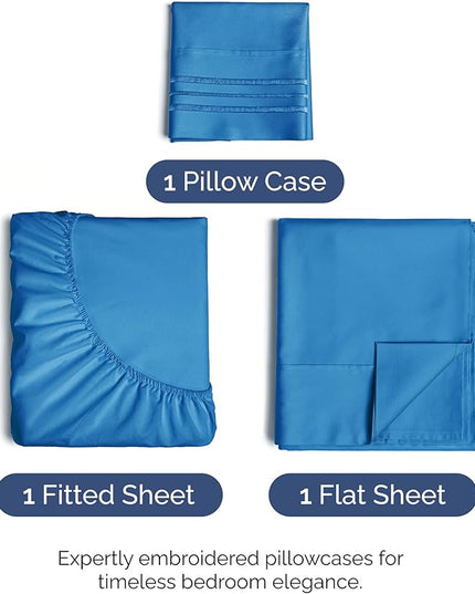 Twin XL Size 3 Piece Sheet Set - Comfy Breathable & Cooling Bed Sheets Set - Hotel Luxury Bedding for Women, Men, Kids, Teens, Boys & Girls - Deep Pockets, Soft, Wrinkle Free - Oeko-Tex - Royal Blue