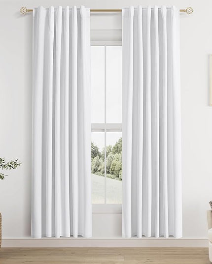 Guken White Linen Blackout Curtains 80 Inch Length 2 Panels Set for Living Room Bedroom Back Tab Thermal Insulated 100% Black Out Linen Drapes 40 Wide Pure White