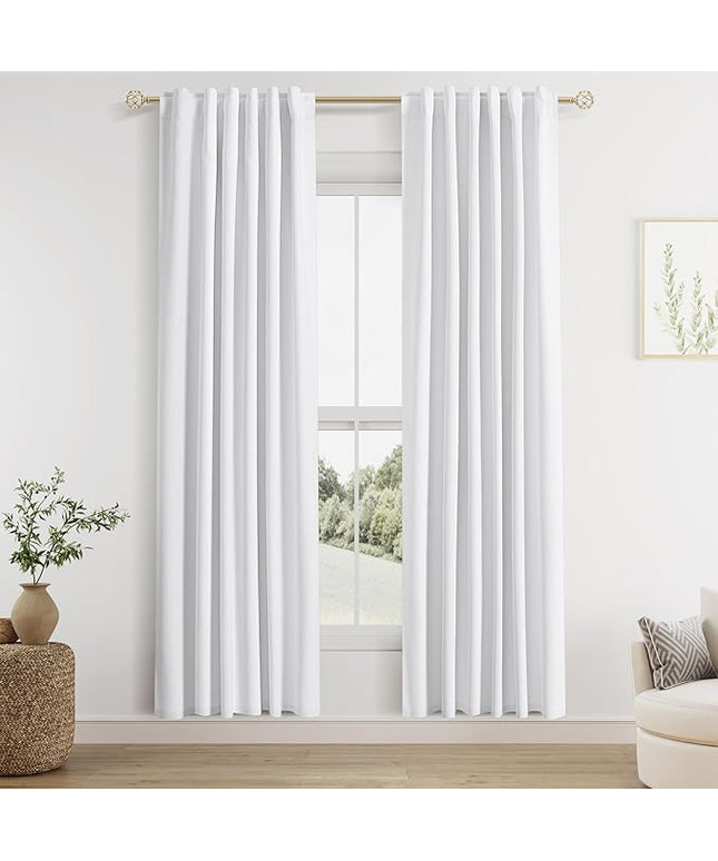 Guken White Linen Blackout Curtains 80 Inch Length 2 Panels Set for Living Room Bedroom Back Tab Thermal Insulated 100% Black Out Linen Drapes 40 Wide Pure White