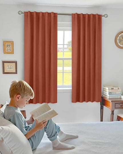 BGment Terracotta Blackout Curtains 63 Inch Length - Thermal Insulated Black Out Energy Efficiency Rod Pocket and Back Tab Room Darkening Curtains for Living Room/Bedroom, 2 Panels, 42 x 63 Inch