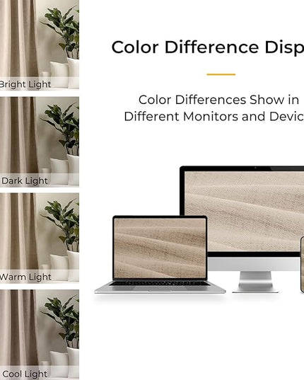 INOVADAY 100% Blackout Curtains for Bedroom, Black Out Curtains 63 Inch Long, Clip Rings Linen Blackout Drapes, Thermal Insulated Room Darkening for Living Room, 2 Panels - Oatmeal,W50xL63