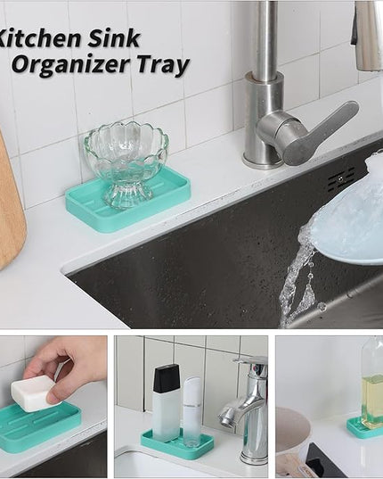 Silicone Kitchen Sink Organizer Tray for Multiple Usage,Easy Clean Sponges Holder for Kitchen Bathroom Counter or Sink,Dish Soap Dispenser,Scrubber,Bottle,Cup Mint 4.9”x 3.2”
