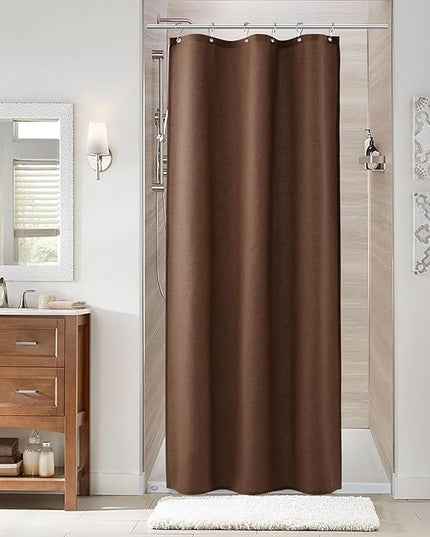 Naturoom Caramel Brown 36 Inch Shower Curtain - Stall Narrow Half Linen Ultra Thick Fabric Shower Curtain Set with Hooks, Boho Farmhouse Rustic RV Camper Bath Curtains for Bathroom, 36x72