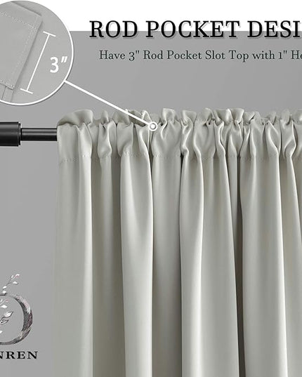 DONREN 48 Inch Curtains for Boy's Room - Room Darkening Thermal Insulated Window Drapes with Rod Pocket for Short Windows (2 Panels,52 x 48 Inch,Light Grey)