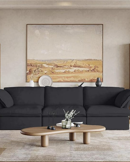 JACH 122.82" Cloud Modular Sectional Sofa 3 Seats for Living Room, Comfy Convertible Sectional Sofas Couches, Cushion Covers Removable, Two Corners and One Middle Sofa for Living Room (Black)