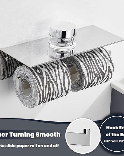 Suyar Double Toilet Paper Holder, SUS 304 Stainless Steel Bathroom Toilet Paper Roll Holder with Shelf, Polished Chrome