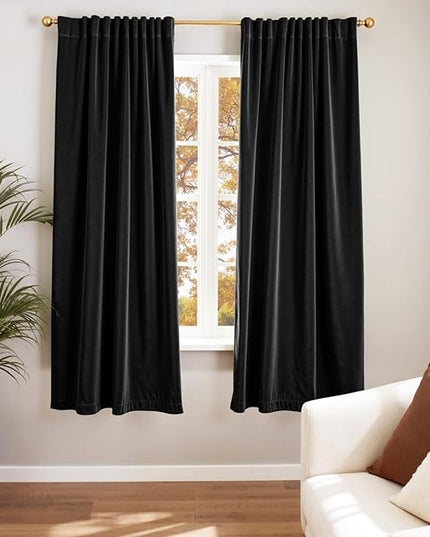 Lazzzy Velvet Blackout Curtains Thermal Insulated Room Window Drapes Super Soft Luxury Curtains for Living Room Bedroom Rod Pocket 2 Panels, Black, 52" W x 72" L