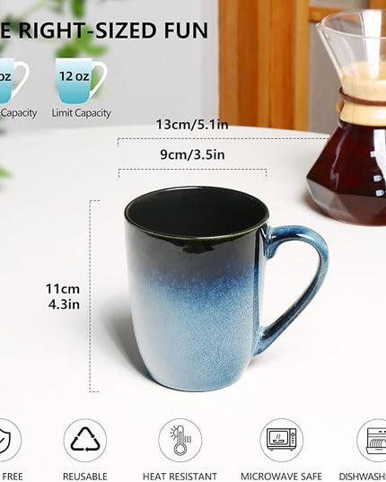 MONITO 14 OZ Coffee Mugs Set of 6, Modern Large Ceramic Coffee Mugs Set with handle for Tea/Latte/Milk/Cocoa, Funny Tea Cups for Office and Home, Engagement Gifts…