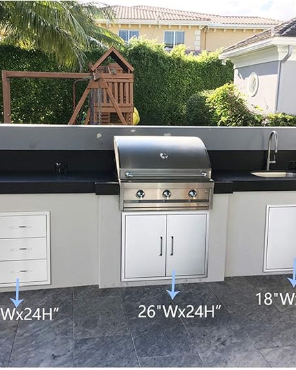 18" W x 24" H x 23" D Stainless Steel Outdoor Kitchen Drawers BBQ Drawer Triple Access Drawers Flush Mount for Outdoor Kitchens Or BBQ Island