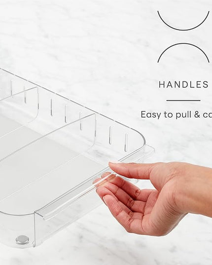 YouCopia RollOut Fridge Caddy BPA-Free Clear Rolling Refrigerator Organizer Bin with Adjustable Dividers and Handles, 9" Wide