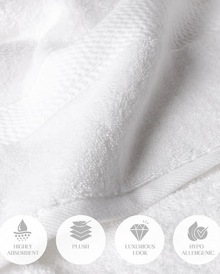Superior Egyptian Cotton Pile 6 Piece Towel Set, Includes 2 Bath, 2 Hand, 2 Face Towels/Washcloths, Ultra Soft Luxury Towels, Thick Plush Essentials, Guest Bath, Spa, Hotel Bathroom, White