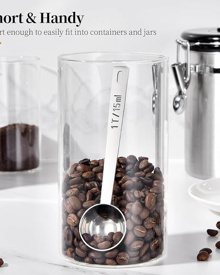 Long Handle Coffee Scoop: 18/8 Stainless Steel 5.64 Inch 1 Tablespoon Metal Measuring Spoon Tbsp Scoop for Coffee Beans, Grounds Coffee, Coffee Powder, Tea, Tall Jars (1Tbsp/15ml)