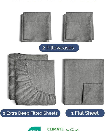 Extra Deep Split King Sheet Set - 7 Piece Breathable & Cooling Sheets - Hotel Luxury Bed Sheets Set - Easy Fit - Soft, Wrinkle Free & Comfy Sheets Set - Heathered Grey Sheet Set w/Extra Deep Pockets
