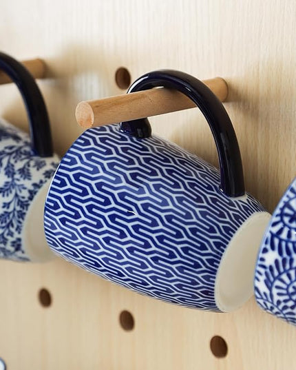 Selamica Ceramic Coffee Mugs Set of 4, 16 OZ Coffee Mug with Handle, Large Coffee Cups for Cappuccino, Tea, Mocha, Cocoa, Dishwasher Microwave Safe, Vintage Blue