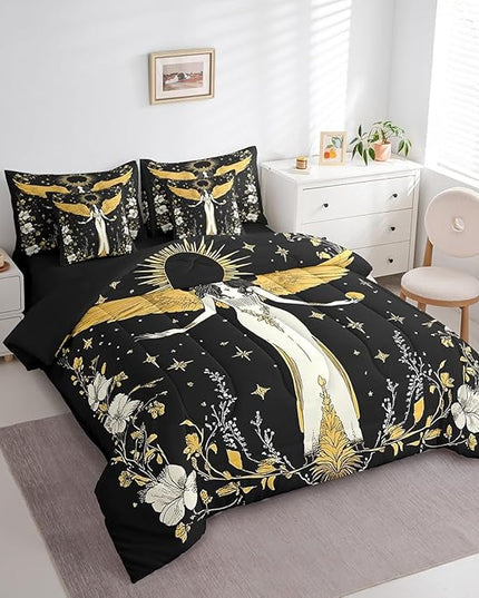 Feelyou Sun and Moon Kids Comforter Set 7pcs, Constellation Galaxy Bed Set Full for Boys Girl, Andromeda Boho Bedding with 1 Comforter,1 Fitted Sheet,1 Flat Sheet,2 Pillowcases,2 Throw Pillow Cover