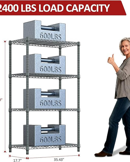 IZEUK 4-Tier Outdoor Metal Storage Shelving Unit, Heavy Duty Wire Rack Organizer with Rust-Resistant and Corrosion-Proof Coating (Grey, 17.7" D x 35.43" W x 59" H)