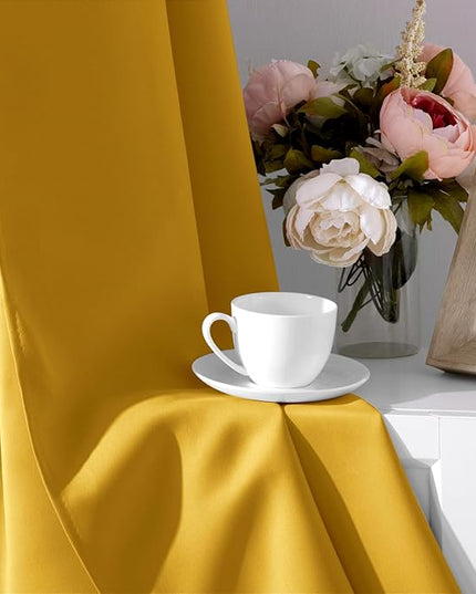 HOMEIDEAS Blackout Curtains 52 X 84 Inch 2 Panels Mustard Yellow Room Darkening Bedroom Curtains, Thermal Grommet Light Bolcking Window Curtains for Living Room