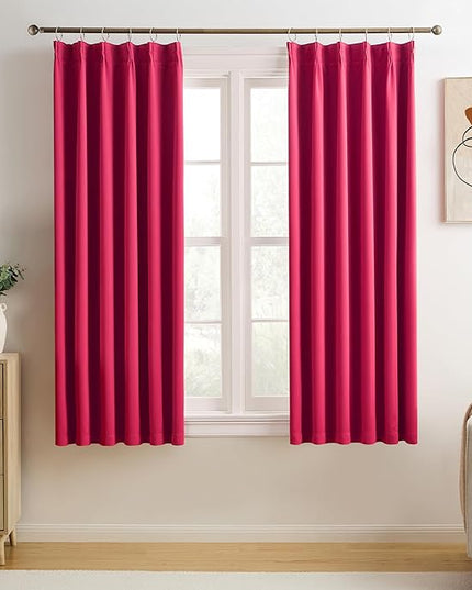 KEQIAOSUOCAI Pinch Pleated Hot Pink Blackout Curtains 72 Inches Long, Sound & Light Reducing Room Darkening Drape for Girl's Bedroom(Hot Pink, 2 Panels, W40 x L72)