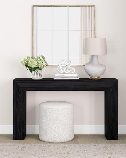 Plank+Beam Grand Console Table, 56 Inch Solid Wood Modern Sofa Table, Narrow Entryway Table for Hallway, Behind The Couch, Living Room, Foyer, Black Wirebrush