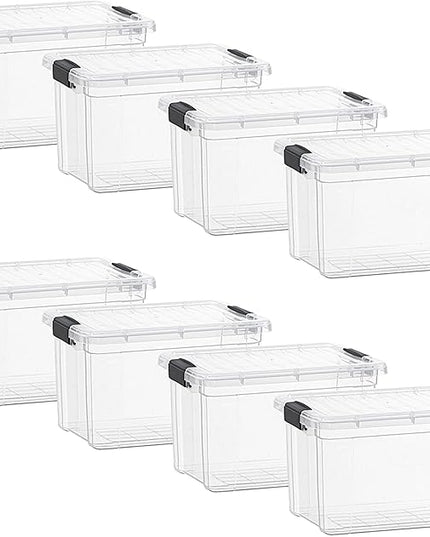 Superio Clear Storage Boxes with Lids, 49 Quart Plastic Container Bins for Organizing, Stackable Crates, BPA Free, Non Toxic, Odor Free, Organizers for Home, Office and Dorm, 8 Pack