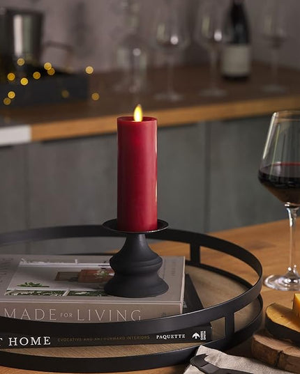Luminara Classic Slim Flameless LED Candle, Burgundy 2" x 6.1", Battery Operated Moving Flame Pillar w/Timer, Safe Realistic Wax Candle, Home Decor