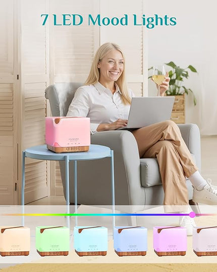 ASAKUKI Essential Oil Diffuser 700ml, Ultrasonic Aromatherapy Humidifier with Top 6 Essential Oils Set, 7 LED Colors, Timer & Auto-Off, Large Room Diffuser