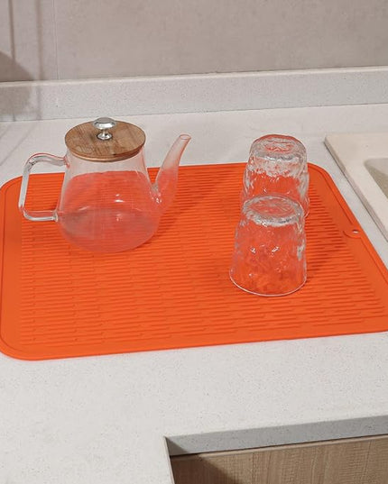 Silicone Dish Drying Mat for Multiple Usage,Easy clean,Eco-friendly,Heat-resistant Silicone Mat for Kitchen Counter or Sink,Refrigerator or Drawer Liner Orange 2XL 24 inches x 18 inches