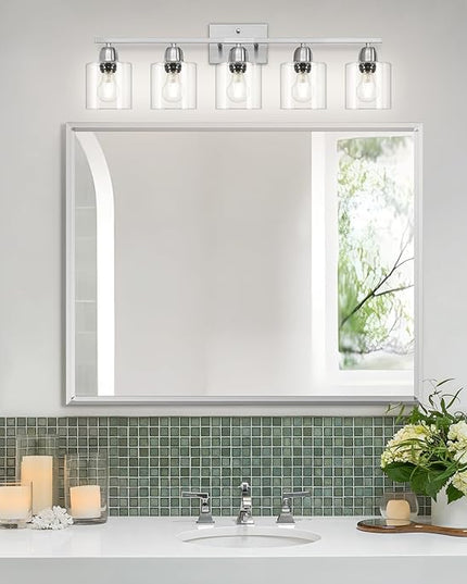 Modern Brushed Nickel 5 Light Bathroom Vanity Light, 31 inch Bathroom Lights Fixtures, Vanity Lights for Mirror Kitchen Living Room Hallway Cabinet Porch
