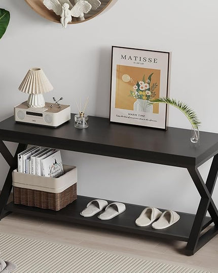 IBF Black Bench for Entryway, Black Modern Wood Bench for Bedroom Hallway Foyer, Farmhouse Entry Way Home Organizer Shoe Bench Seat with Storage Rack Indoor Under Window, 39 Inch Long
