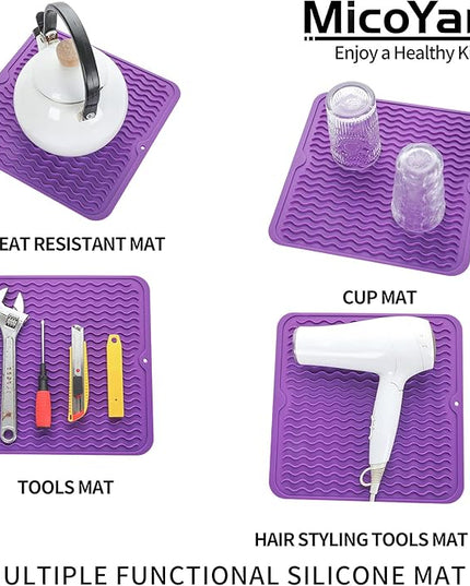 Silicone Dish Drying Mat for Multiple Usage,Easy clean,Eco-friendly,Heat-resistant Silicone Mat for Kitchen Counter or Sink,Refrigerator or Drawer liner Purple M 12 inches x 12 inches