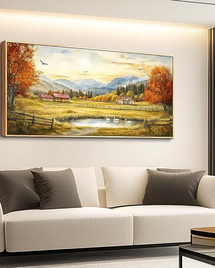 PHAOHUAXM Large Wall Art For Living Room Canvas Wall Decor For Farmhouse Office Decoration Bedroom Ink-Wash Landscape Paintings Wood Framed Printing Dining Room Kitchen Modern Home Decor 24"X48"