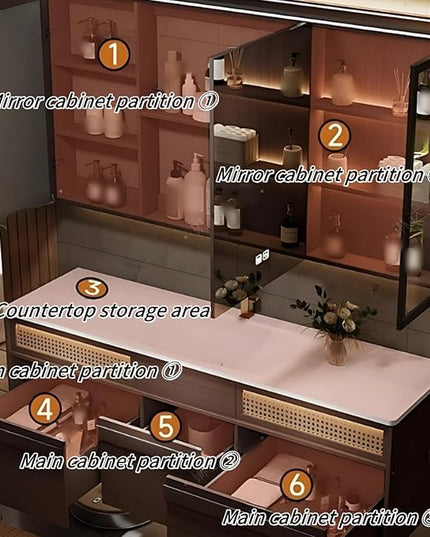 70IN Bathroom Vanity with Sink, including Motion Activated Lighting & LED Lights, One Touch Defogging Mirror | Floating Bathroom Cabinet Vanity, Equipped with Glass Side Cabinet, Brown (Style A)