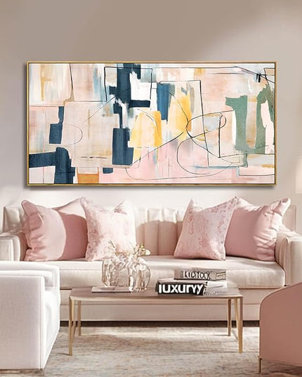 Artexist Pink Abstract Canvas Wall Art 24"x48" Office Decor Framed Wall Decor