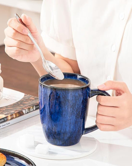 vancasso STARRY Ceramic Coffee Mug Set of 6, 16 Oz Tea Cups with Handle for Latte, Tea, Cappuccino, Milk, Cocoa, Microwave&Dishwasher Safe, Blue