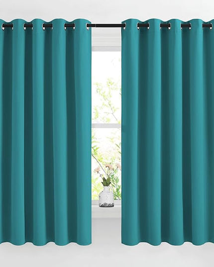 NICETOWN Peacock Teal Blackout Kids Room Curtains, Grommet Thermal Curtains & Drapes Room Darkening Window Treatment Sound Reducing for Bedroom, 2 Panels, W66 x L66