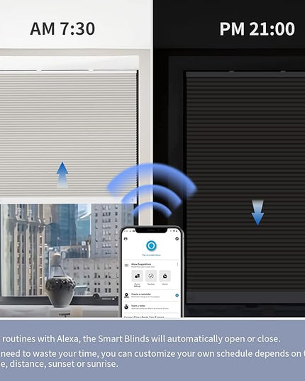 THIRDREALITY ZigBee Smart Blind, Motorized Blackout Window Shades with Remote, Cordless Honeycomb Blinds, Automatic Height Setting, AA Batteries Powered, 25" W x 72" H Beige/White