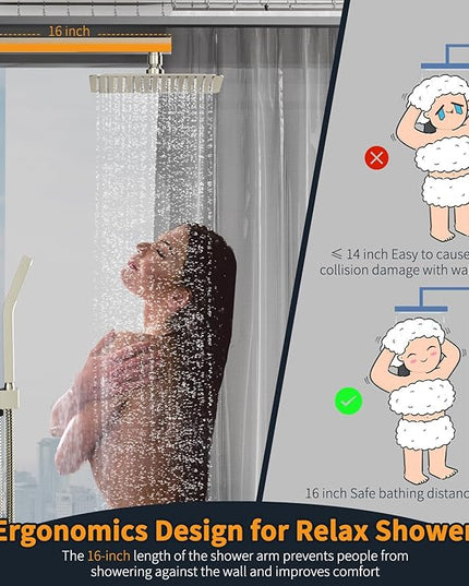 SR SUN RISE Shower Faucet Set Bathroom Square Rain Shower Head with Handheld Spray Wall Mounted Rainfall Shower Fixtures Brushed Nickel Shower Faucet Trim Repair Kits (Contain Shower Valve)10 Inches