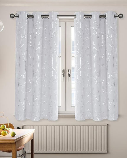 BUHUA Short Curtains 36 inches Long, Black Out RV Bunk Panels, Kitchen Window Curtains Over Sink, Thermal Insulating Blackout Drapes for Small Window (2 Panels, Greyish White, 38 inches Wide)