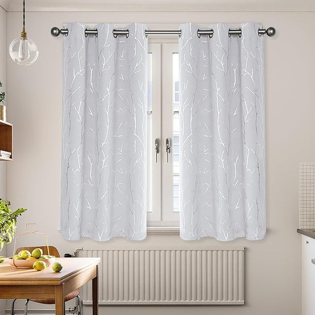 BUHUA Short Curtains 36 inches Long, Black Out RV Bunk Panels, Kitchen Window Curtains Over Sink, Thermal Insulating Blackout Drapes for Small Window (2 Panels, Greyish White, 38 inches Wide)