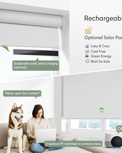 ZSHINE Motorized Blackout Window Blinds Customize Width Remote Control Rechargeable Motor Roller Shades for Windows, Home, Office, Hotel, Club, Restaurant(82026A)…