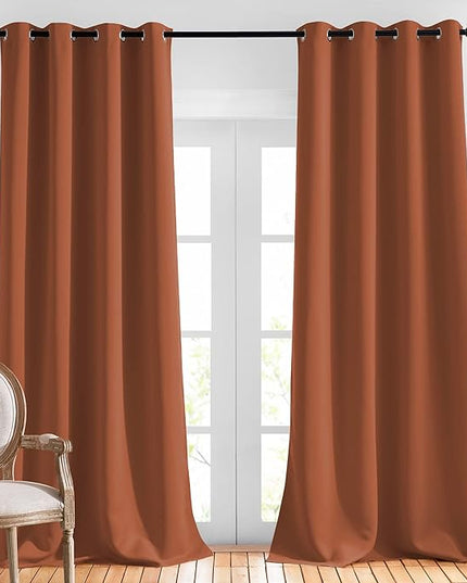 NICETOWN Room Darkening Curtain Drapes - Grommet Top Elegant Thermal Insulated Solid Energy Saving Window Treatment for Kids Room/Living Room, Burnt Orange, 1 Pair, W52 x L95