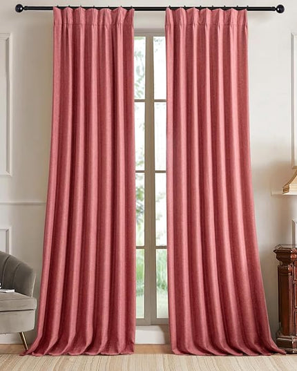 IVAPUPU Linen Pinch Pleated 100% Blackout Curtains for Bedroom - 2 Pages Black Out Fall Curtains 95 Inch Long 2 Panel for Living Room Darkening Thermal Window Curtain Drapes with 16pc Hooks
