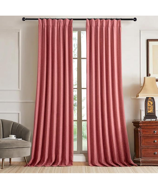IVAPUPU Linen Pinch Pleated 100% Blackout Curtains for Bedroom - 2 Pages Black Out Fall Curtains 95 Inch Long 2 Panel for Living Room Darkening Thermal Window Curtain Drapes with 16pc Hooks
