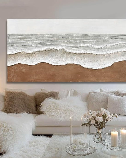Artexist Textured Wall Decor Ocean Wall Painting White Line Wall Art Posters 29"x58" Large Pictures for Living Room Dining Room