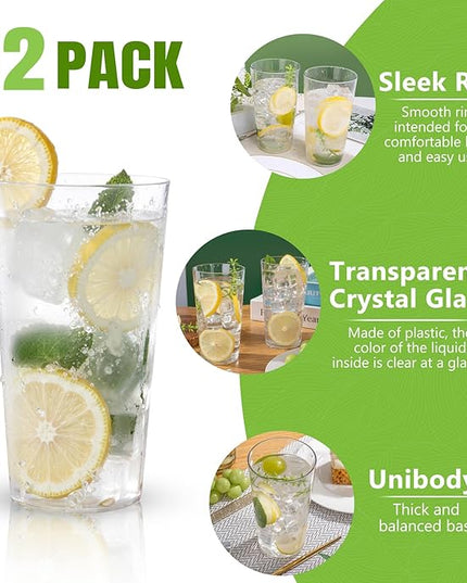 Liacere Plastic Drinking Glasses Set of 12-18oz Highball Clear Reusable Plastic Glasses Colors, Water Glasses Cups, Bar Tumbler Glassware Set for Beer, Juice, Cocktail, Milk