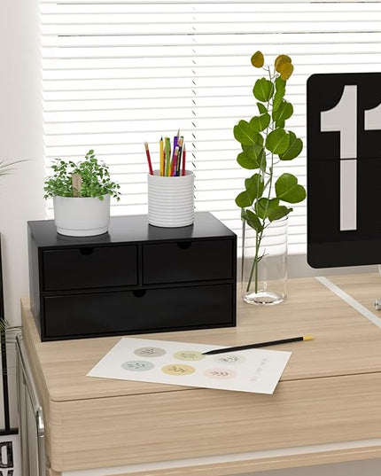 Wisuce Bamboo Desk Organizer - Mini Bamboo Desk Drawer Tabletop Cosmetic Storage Organization for Office or Home Black