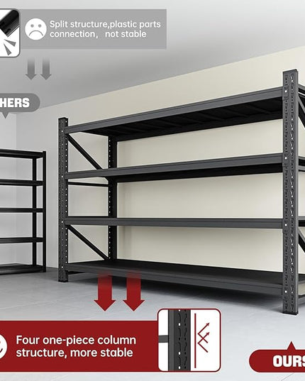 9000LBS Storage Shelves, 75" W Garage Shelving Heavy Duty Metal Adjustable Garage Shelves, Shelving Units Industrial Shelving for Warehouse, 75" W x 24" D x 70" H, Black
